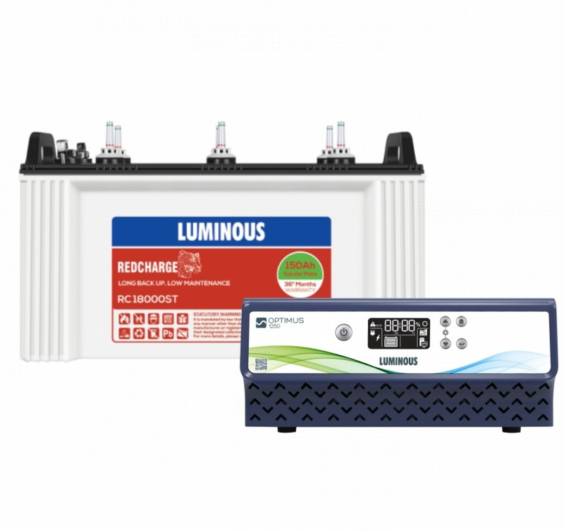 LUMINOUS 60 Months Warranty Tubular Inverter Battery(150 Ah, OPTIMUS 1250 Pure Sine Wave Inverter with Extra Charge EC18060)
