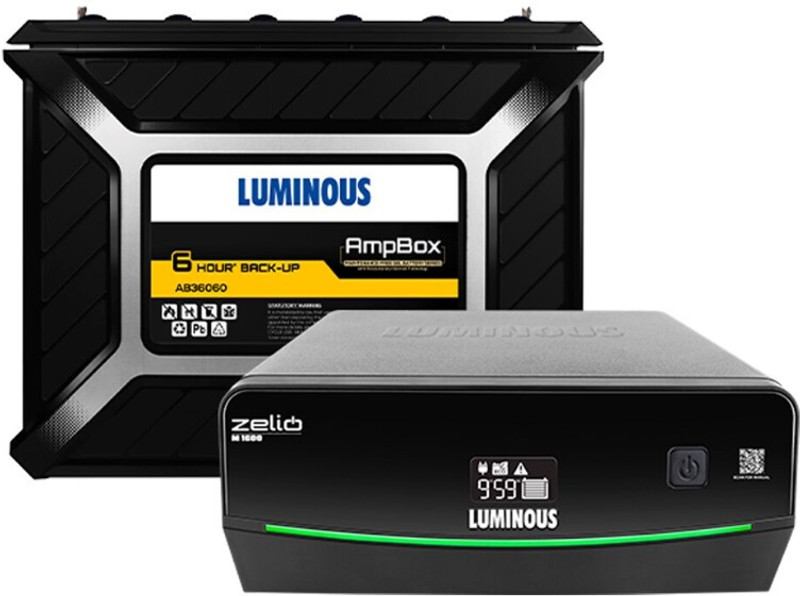 LUMINOUS Zelio M1600 1400VA Inverter + AP22048TT 220Ah Tall Tubular Zelio M 1600+AP22048TT with 3 Year Warranty Pure Sine Wave Inverter(1400 VA)