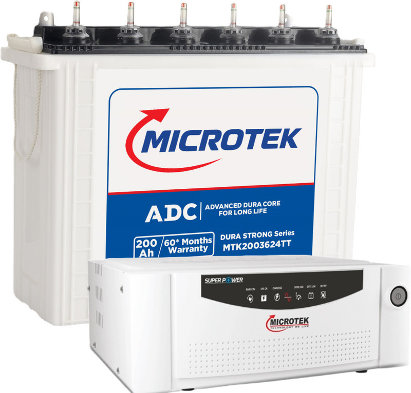 Microtek MTK2003624TT 200Ah Battery With Super Power UPS 1100 DG Pure Sine Wave Inverter(500 VA)