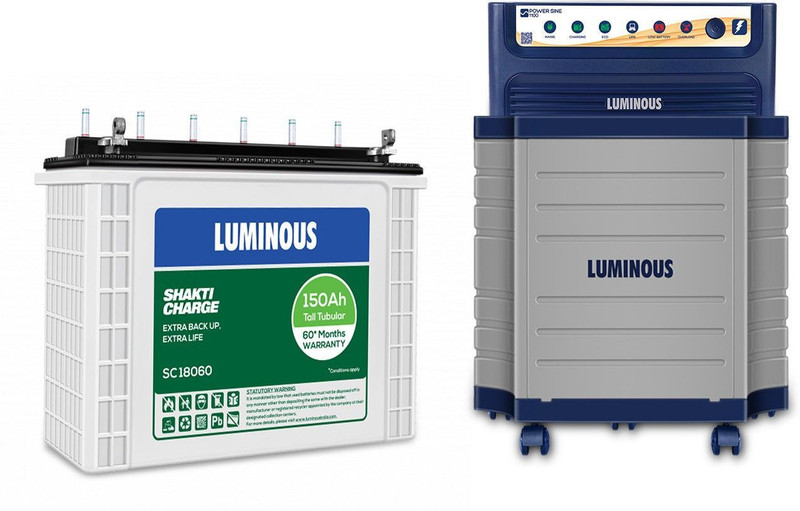 LUMINOUS Powersine 1100 Pure Sine Wave Inverter,SC18060 150 Ah Battery with Trolley Combo with 24 Months Warranty Pure Sine Wave Inverter(900 VA)