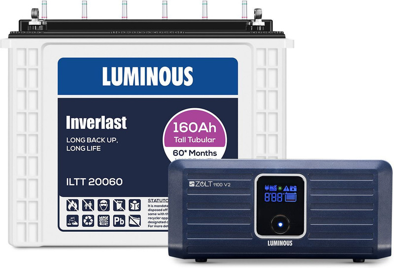 LUMINOUS Zolt 1100+ILTT20060+Trolley with 24 Months Warranty Pure Sine Wave Inverter(900 VA)