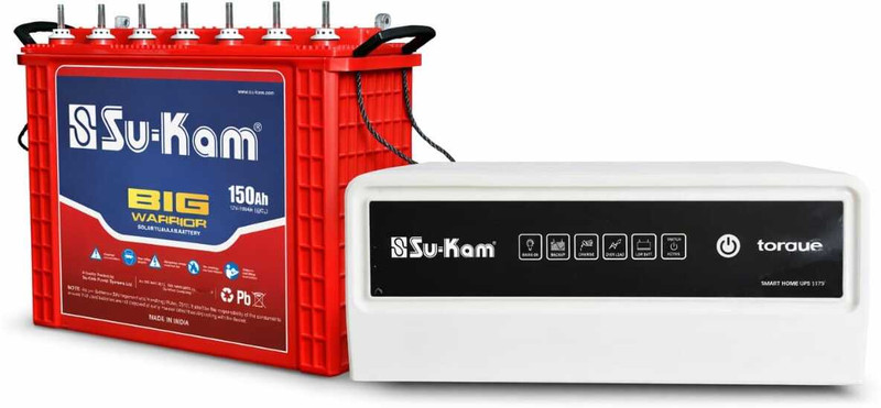Su-Kam Torque 1175 Inverter with Big Warrior TT15036 150Ah battery Torque 1175/12V + TT15036 150Ah Battery with 60 Months Warranty Square Wave Inverter(900 VA)