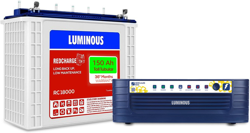 LUMINOUS Hercules 1600 Square Wave Inverter, RC 18000 150Ah Tall Tubular Battery Combo with 24 Months Warranty Square Wave Inverter(1500 VA)