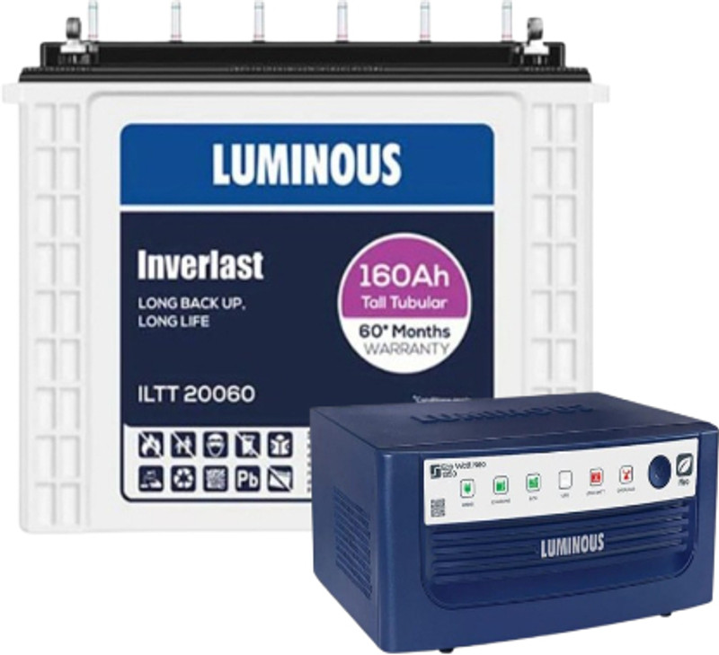 LUMINOUS ILTT 20060 BATTERY ECO WATT NEO 900 INVERTER ECO WATT NEO 900 ILTT20060 160ah ECO WATT NEO 900 with 60 Months Warranty Square Wave Inverter(700 VA)