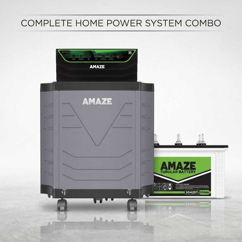 AMAZE AQ1075+ Inverter With 2160TT 150Ah Battery and Trolley AQ1075+ Inverter With 2160TT 150Ah Battery And Trolley with 3 Year Warranty Square Wave Inverter(900 VA)