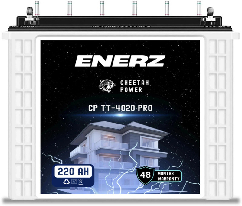 EnerZ | 250AH Tall Tubular C20 Battery Solar Compatible| 48 Months Warranty| Best For 250 AH CP TT-3334 PRO – 12V Tall Tubular Battery | Best with 900 VA to 1100 VA Pure Sine Wave Inverter(900 VA)
