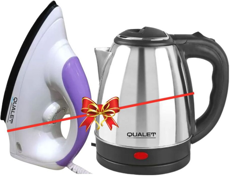 QUALET by Qualet Super Combo Super Efficient Glitter Electric Kettle (2 L, Silver) & 750 W Dry Iron(White, Purple)