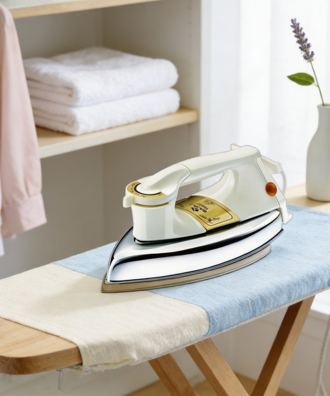 BAJAJ 1.5KG Heavy Weight Instant Heat Gold plate coated non stick 1000 W Dry Iron(White)