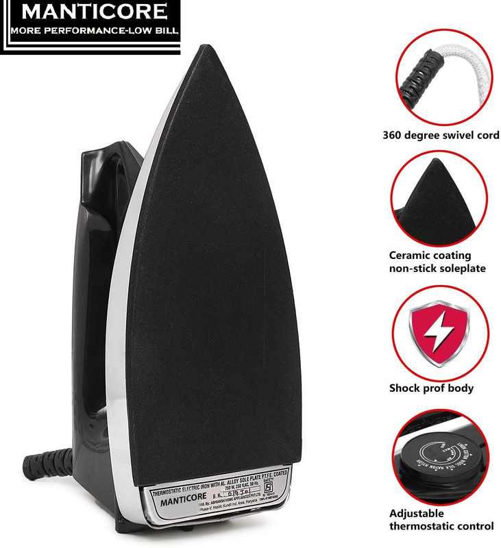 MANTICORE Automatic Electric Iron Press with Quick, Uniform istri Heating iron box press 750 W Dry Iron(Black)