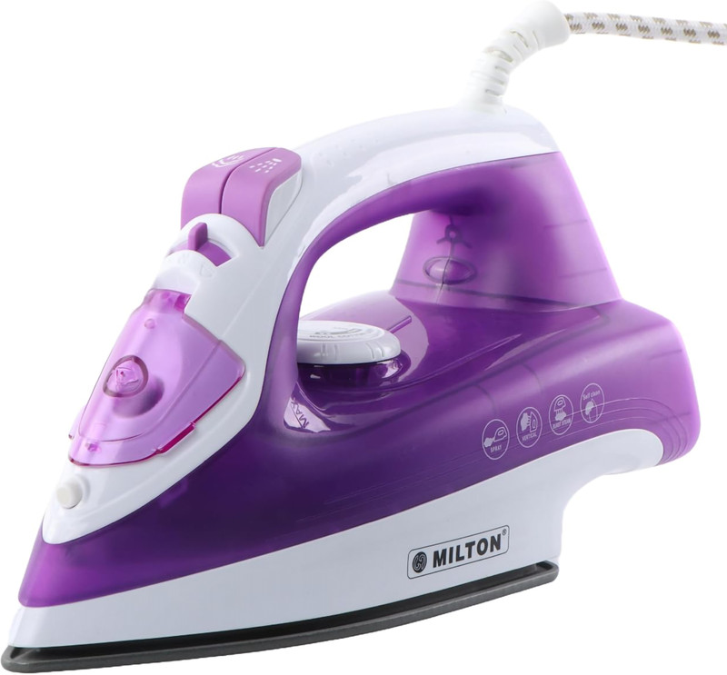 MILTON Supreme DX Steam Iron, Teflon Non-Stick Coating Soleplate, 250 ml Water Tank, 1600 W Steam Iron(Purple, White)