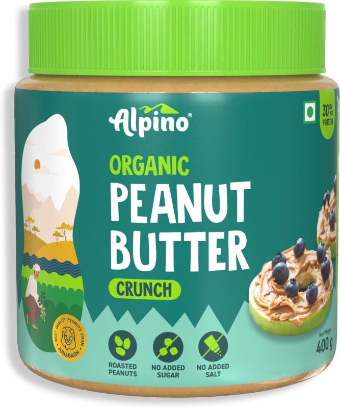 ALPINO Organic Natural Peanut Butter Crunch Unsweetened 400 g