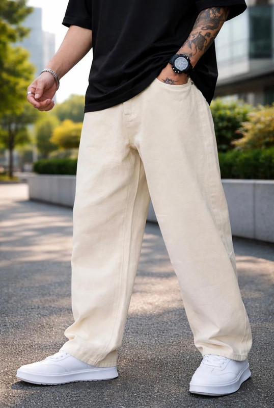 FLAYING Loose Fit Men Beige Jeans