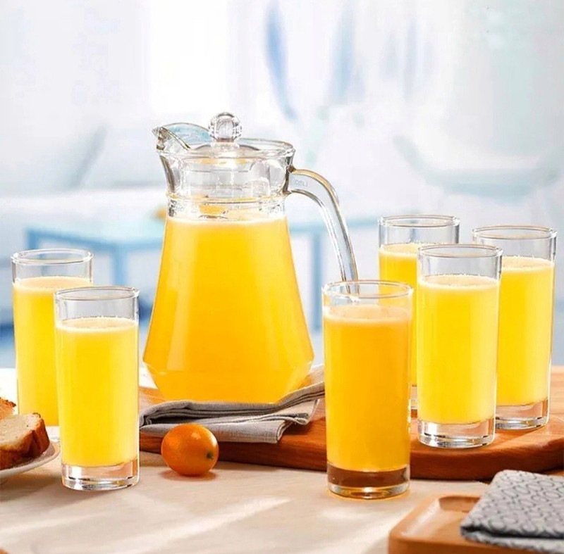 MDNSHO Imperial Lemon jug Set with hexa shape Glass Water Jug, 1.3L jug and 220ml glass Jug Glass Set(glass)