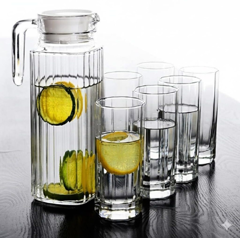GOLDFINCH Water and Juice Glasses Set of 6 and Jug Set -1000 ML Jug & 250 ML Glasses Jug Glass Set(Glass)