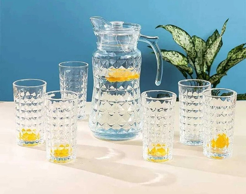 DSRPC Juice Glass,( 6 Pieces Glasses 278 ML 1 Water Juice Jug 1.7 litre ), Transparent Jug Glass Set(Glass)