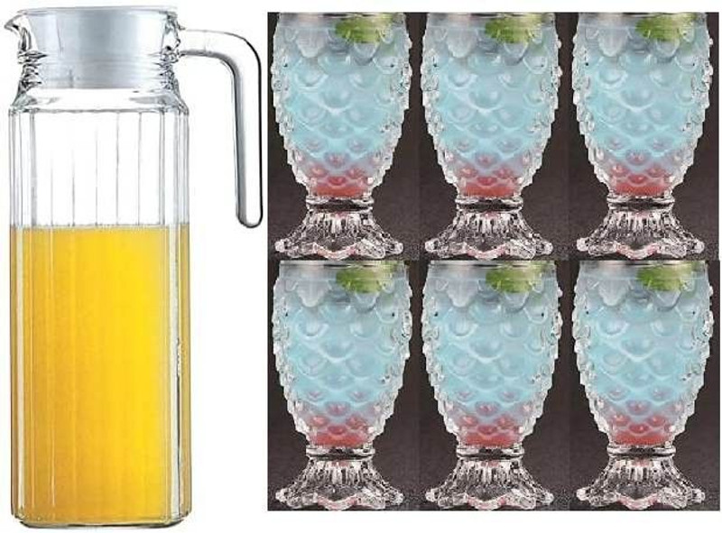 DULARIYA Craft Crystal Pineapple Design 6-Piece Glass Set, Jug-1.1L (200 ml)Jug Glass Set Jug Glass Set(glass)