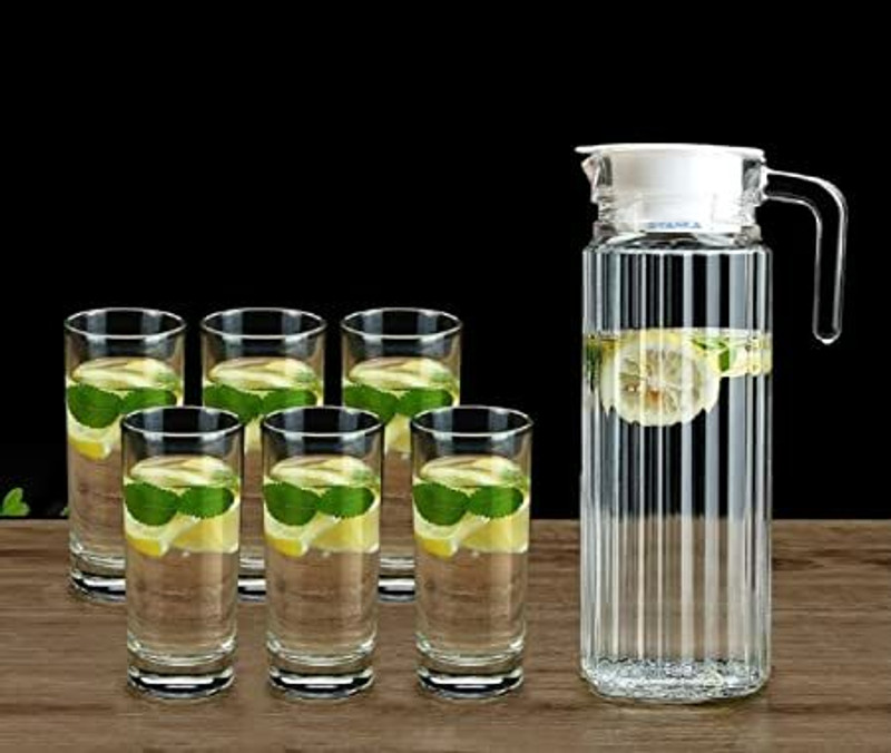Miral Enterprises Premium Juice and Water Glasses and Jug Set Combo (6 Glasses 270ML and 1Jug) Jug Glass Set(Glass)