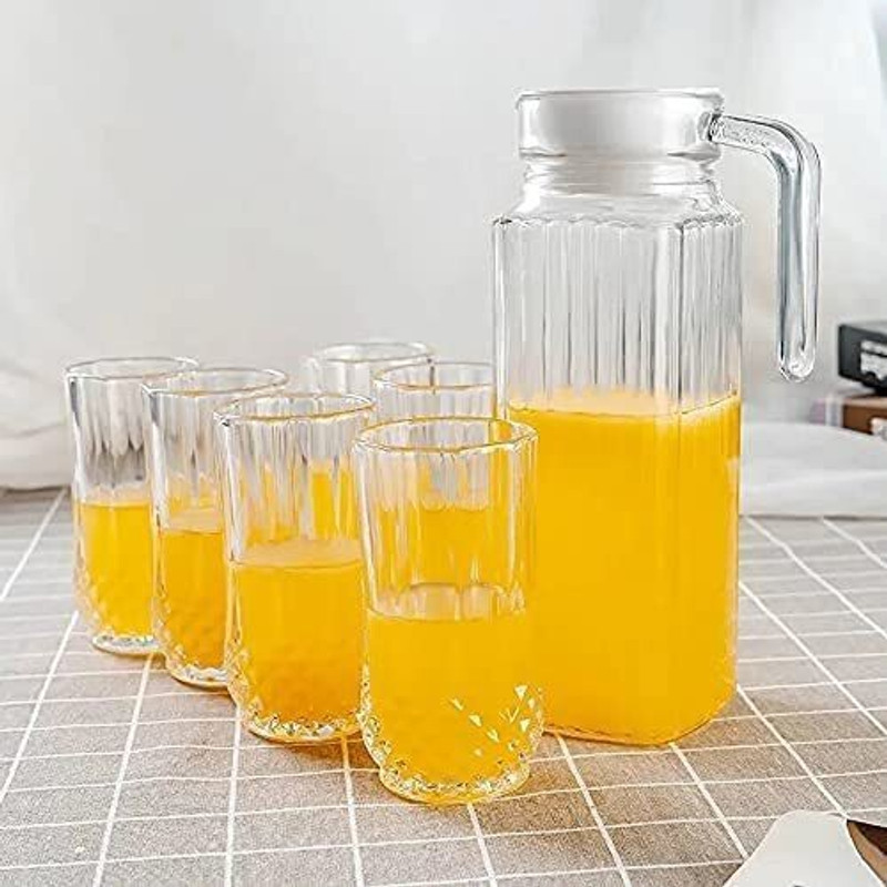 morryz Water and Juice Glasses 6 Pieces Glasses 270ml and 1 Water,Juice Jug 1 Liter Jug Glass Set(GLASS)