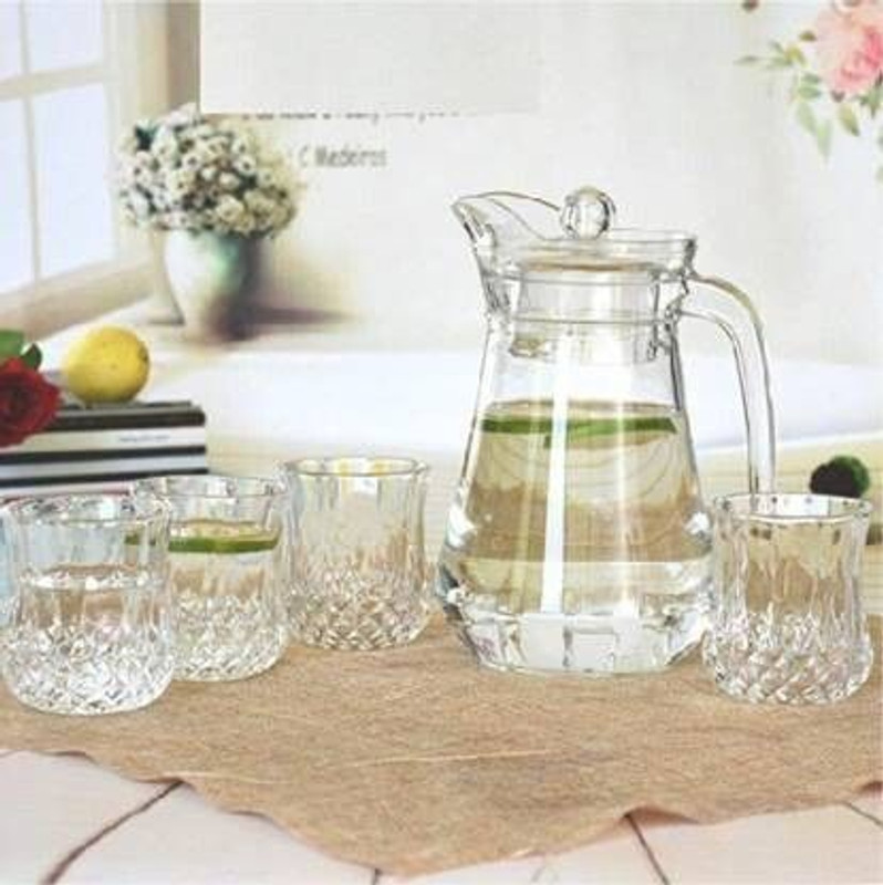 KUNDKESHWAR SALES Glassware Imported Crystal Glass Carafes & Pitchers (1.5L Jug) (250ml Glass 6) Jug Glass Set(Glass)