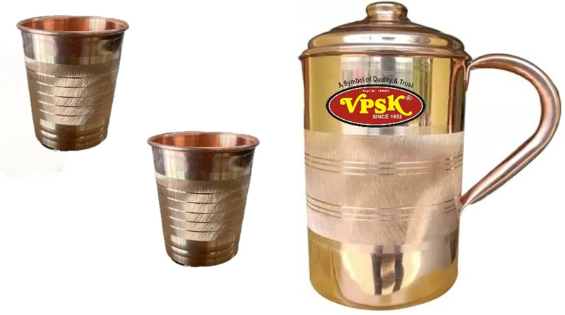 VP TRADERS COPPER JUG 2 LITER WITH 2 GLASS Jug Glass Set(COPPER)