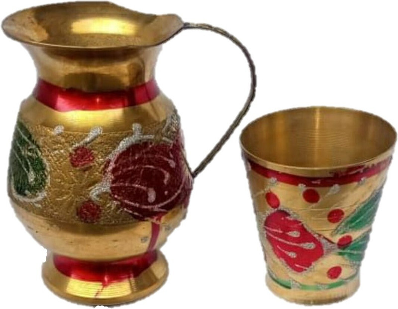 MiiArt Handmade Handicraft Items,Brass Antique Items,pital ki pani ki surahi and glass,Brass jug,pani ka jug,water jug(Color-Golden)(Material-Brass)(size-jug-11 cm and glass-7 cm,small size) Pack of 1 Set. Jug Glass Set(brass)