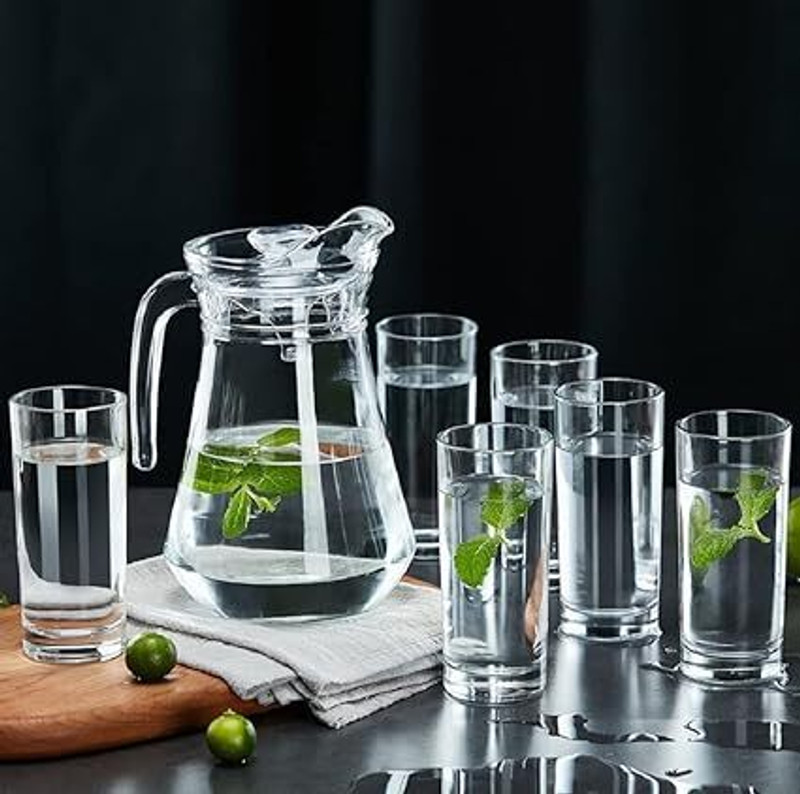 dakshayanii Italian Premium Elegant Lemon Set of 7 Pcs Jug Glass Tray Set(Glass)