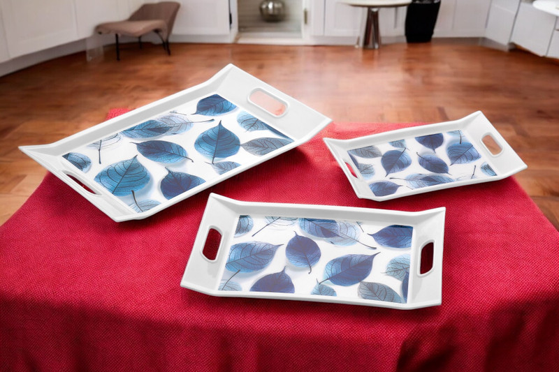 Omniverse Leaf Flower Pattern Designer Tray set Large, Medium and Small Trays Tray(Pack of 3)