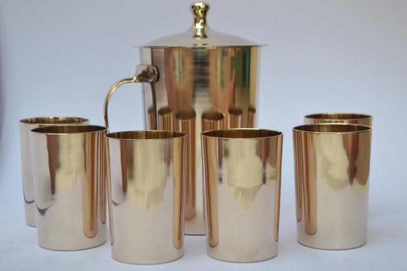 KANSARA 100%Handmade Pure Traditional Bronze(Kansa)Jug 1.250 Kgs and 1 glass 190gms/pc Jug Glass Set(Pure Bronze(Kansa))