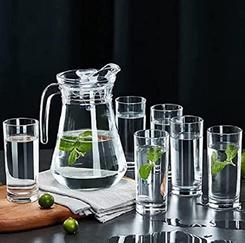 Red-Rubby 6 Water Glass 280 Ml, Jug 1100 Ml Stylish Premium Plasma Jug Glass Set(Glass)