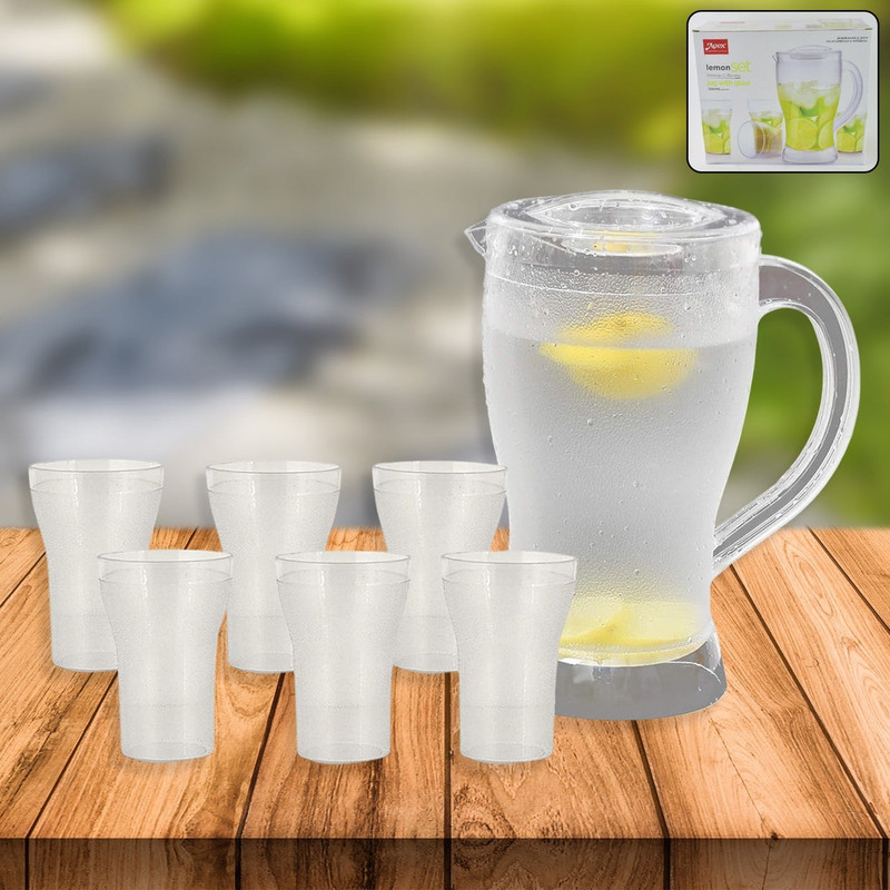 DeoDap Unbreakable Lemon Water Jug Set | Jug with Glasses | Ideal for Home & Parties Jug Glass Set(Plastic)