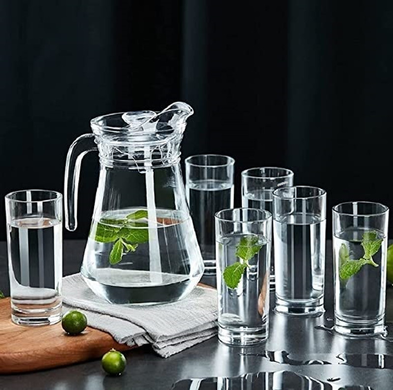 S1Store round 1.3 litter and round 250 ml Jug Glass Set(glass)