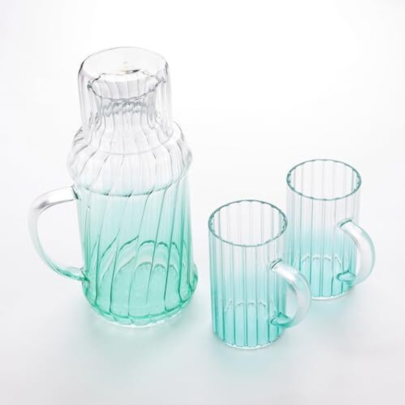 UMAI Jug with Lid (1200ml) & 2 Cups (280ml) | Jug Glass Set(Borosilicate glass)