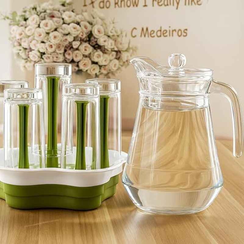 ROKERY Premium Glasses Set (6 Pieces Glasses 280ML 1 Water Jug 1.3 Liter), Jug Glass Set(GLASS)