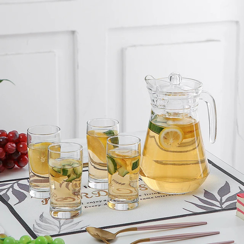 S1Store Round Jug 1.6litter, Round Jug Glass Set 290ml, Premium Royal Design Lemon Set B Jug Glass Set(Glass)