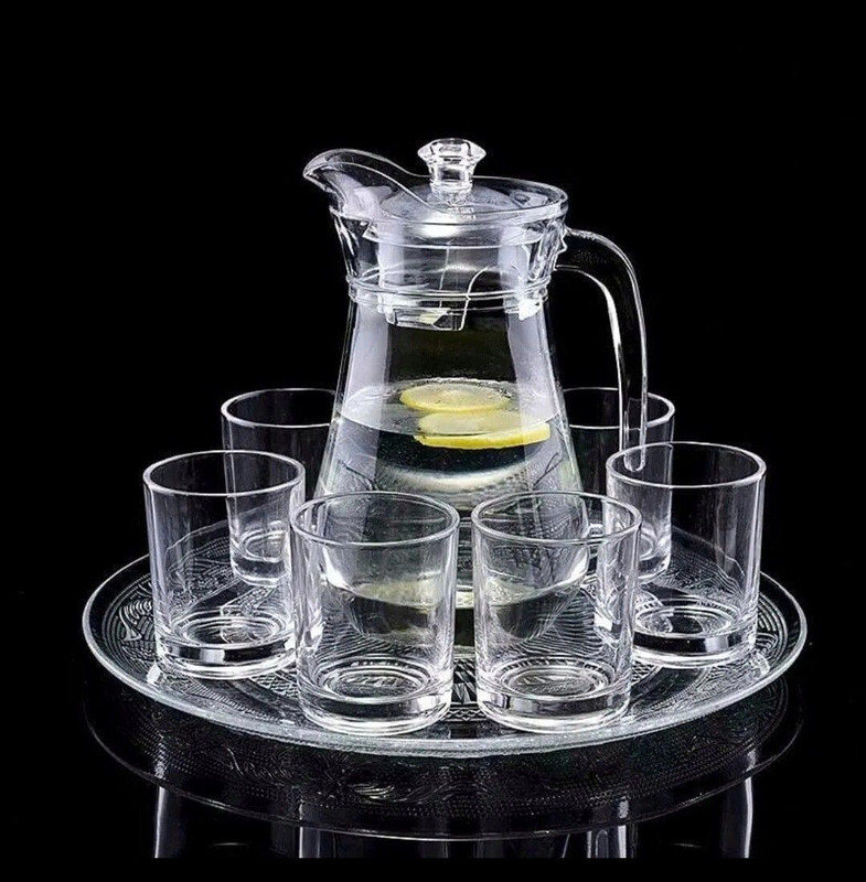 MDNSHO Glass Water Jug with Lid Highball Glasses Glass Pitcher with lid ice Tea Pitcher Jug Glass Set(Glass)