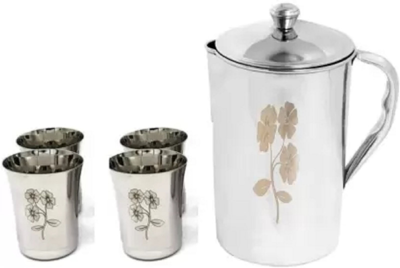 Tactware HIGH QUALTY FLOWER LASER Jug PARI LASER Glass Set (STAINLESS STEEL) Jug Glass Set (stainless steel) Jug Glass Set(Stainless Steel)