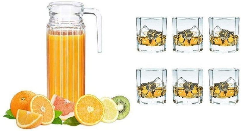 MDNSHO Water Juice jug glass set jug capacity 1100ml glass capacity 220 ml(Pack of 7) Jug Glass Set(glass)