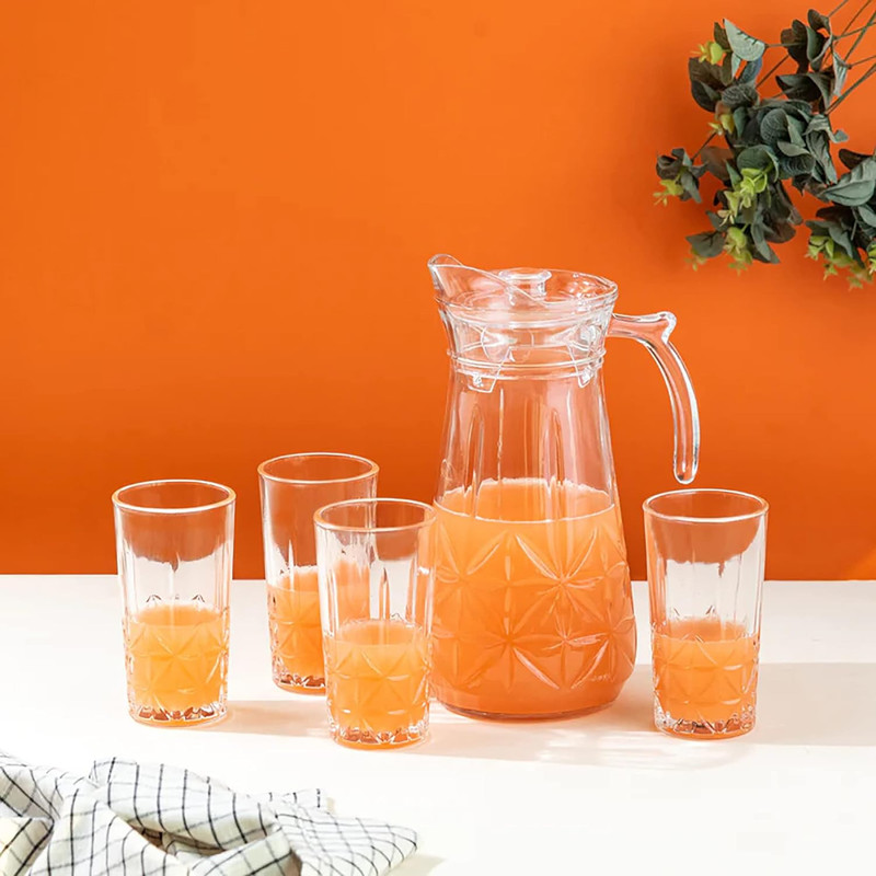 GREATZON ENTERPRISE Italian Premium 6 Pieces Glasses 350ML and 1 Water Juice Jug 1.6 Liter Jug Glass Set(GLASS)
