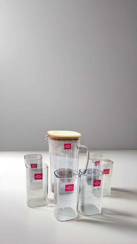 nupur & co CTH-CRY-JUGSET01 Jug Glass Set(Glass, Wood)