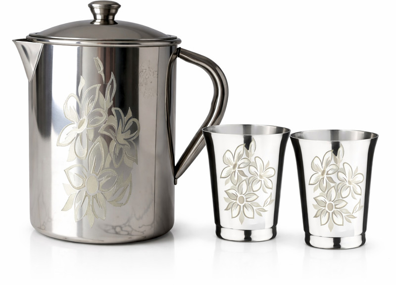 VPSK 2L Water Jug with 4 Glass | Premium Floral Design| Leak Proof Lid | 5 Pcs Jug Glass Set(STAINLESS STEEL)