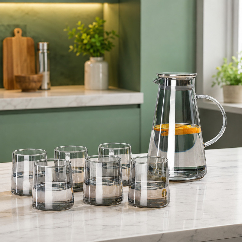 Bellemax transparent glass jug with set of-7 and Jug Glass Set(glass)