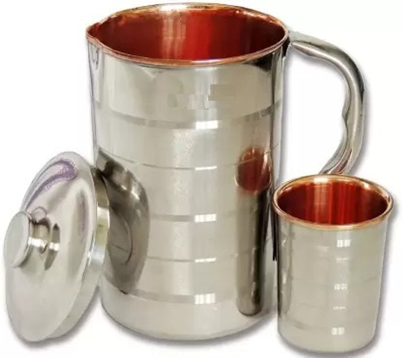 Raghav industries Copper-Steel Luxury JUG with Two Glasses, Best for Home Health and Gift Purpose Jug Glass Set(Copper, Steel)