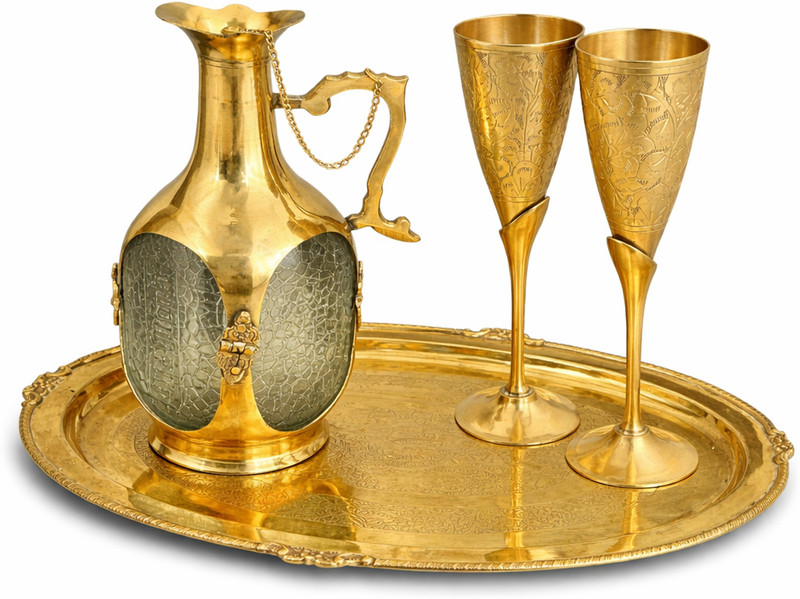 Kansakruti BRS_WINEB_2G_T_ST Jug Glass Tray Set(Brass)