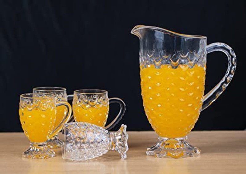 MDNSHO Pineapple Shape Water and Juice Jug Glass Set for Dining Table (1.5L,250ml) Jug Glass Set(Glass)
