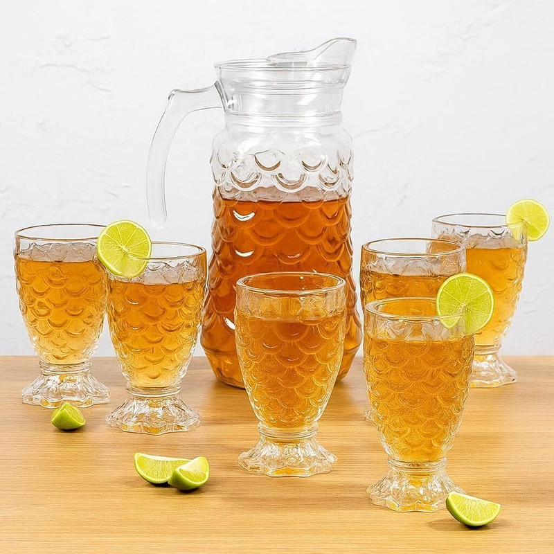 SMILERY Water Jug1800ml jug and (glass 220ml 6pc) Jug Glass Set(Glass)