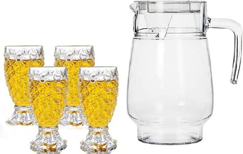 SMILERY Water juice milk Drinkwar & jug glass set jug 1.6L Glass250ML (pack of 5) Jug Glass Set(Glass)