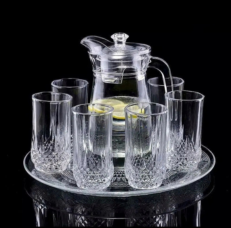 S1Store Water, Juice Jug Glass Combo Set For Dinner Table Jug Capacity 1300ML, Glass Capacity 280ML (Pack Of 7) Jug Glass Set (Glass) Jug Glass Set(Glass)