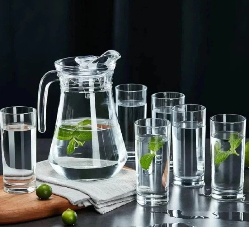 DSRPC Glass Water Jug With Hoghball Glasses Glass Pitcher With Lid Jug Glass Set Jug Glass Set(Glass)
