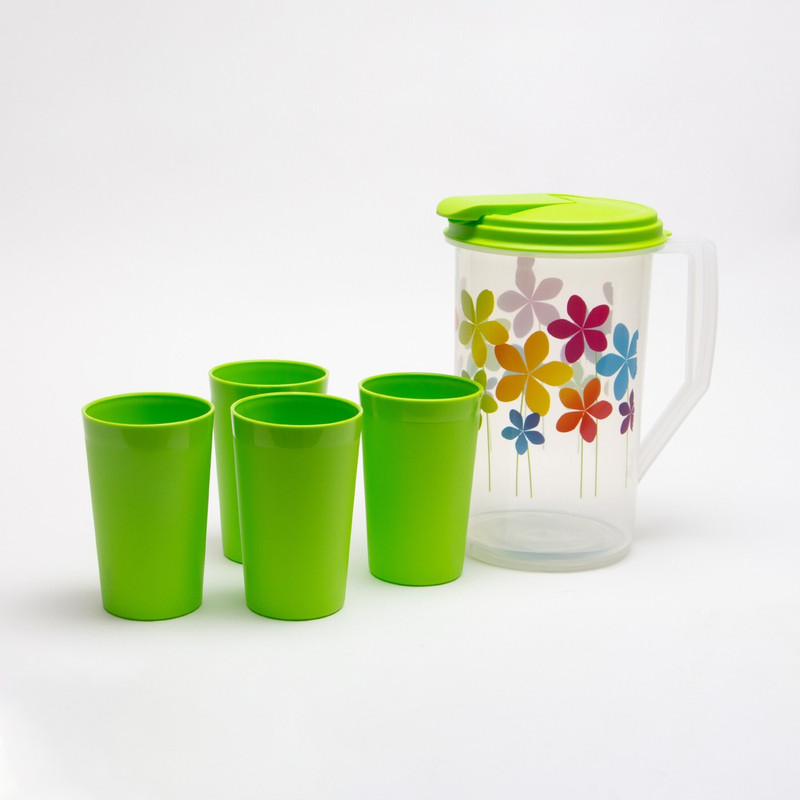 Gluman Tableware Serving Water Pitcher with Tumbler (Green) Jug Glass Set(Polypropylene)