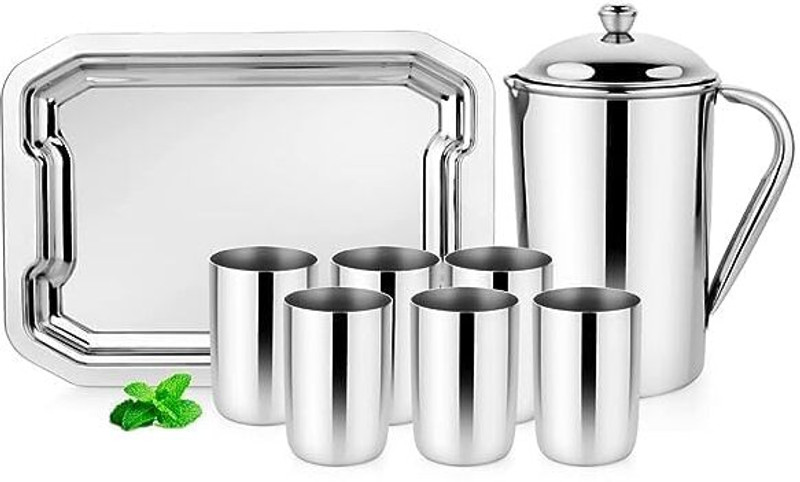 Tannu Craft Lemon Set Glass with Jug for Home Jug Glass Tray Set(Steel)